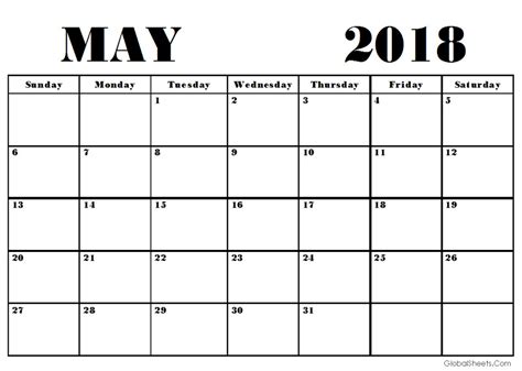 May 2018 Pdf Calendar Printable