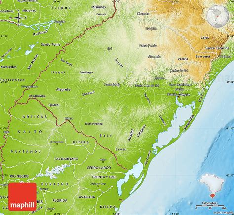 A área mais densamente povoada do rio grande do sul é a de porto alegre e municípios vizinhos, onde se. Physical Map of Rio Grande Do Sul