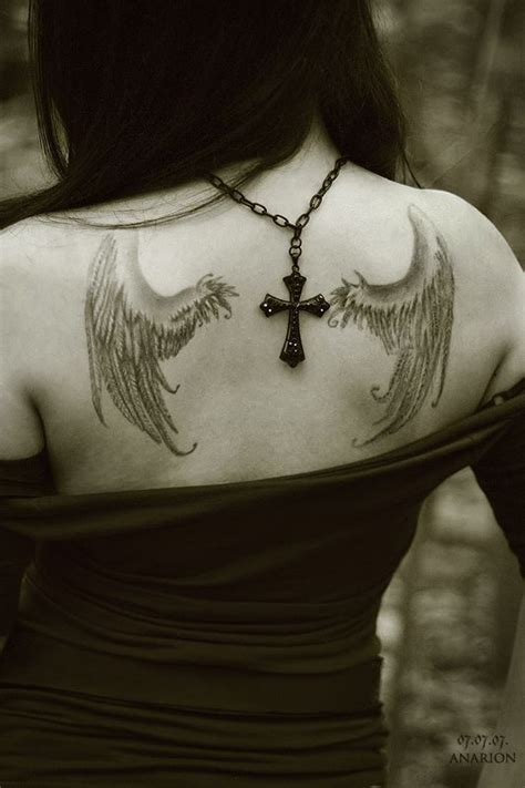 Angels Tattoos On Shoulderscross And Black Angel