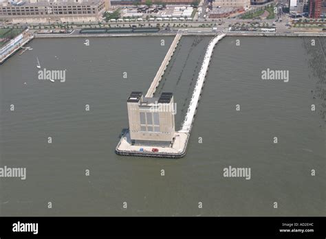 Aerial View Of Lincoln Tunnel Vent Tower On Hudson River New York