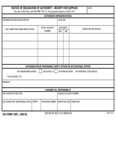Blank Fillable Da Form 1687 Printable Forms Free Online