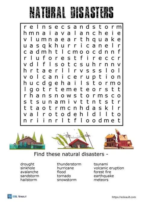 A Crossword Puzzle With The Words Natural Disasters In English And