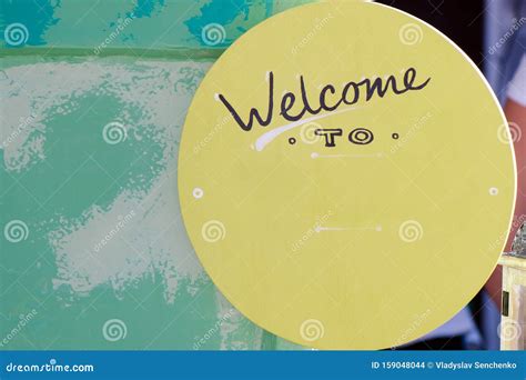 Vintage Welcome To Sign On Old Wooden Door Stock Photo Image Of
