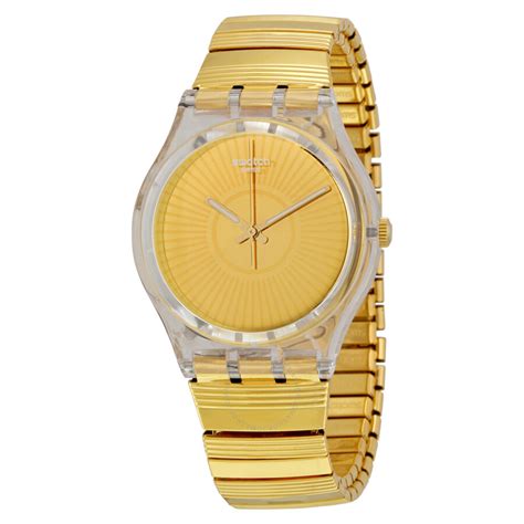 Swatch Purity Gold Dial Expandable Gold Tone Ladies Watch Ge244b
