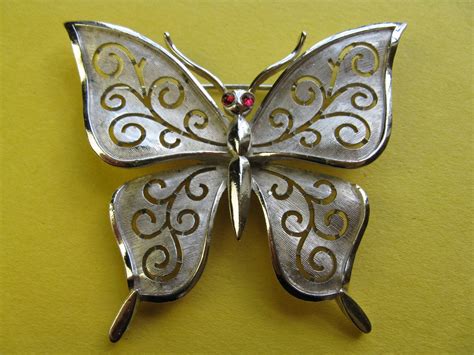Vintage Trifari Butterfly Brooch 1960s Silver Cutout