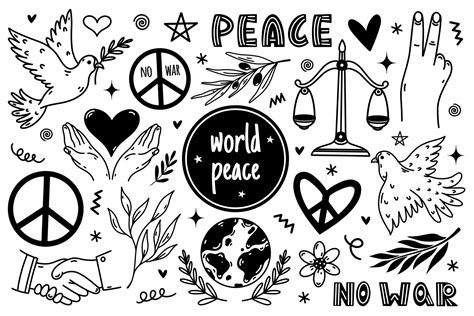 Peace Symbol Icon Set Hand Drawn Illustration Isolated On White