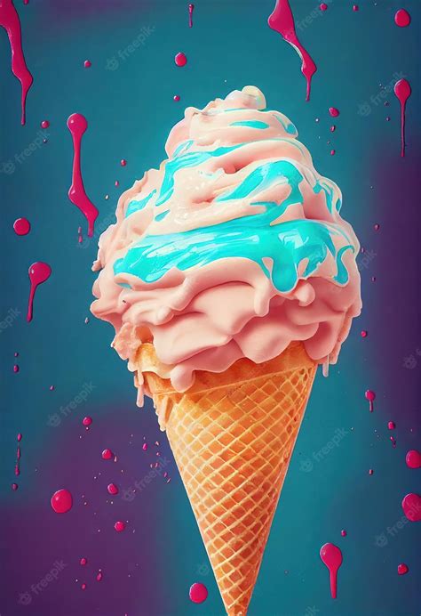 Premium Photo | Drippy dripping paint ice cream ice cream in waffle