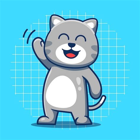 Premium Vector Cute Gray Cat Waving Vector Illustration