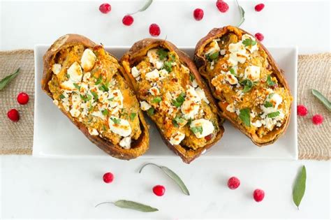 Healthy Twice Baked Sweet Potatoes Stuffed With Goat Cheese