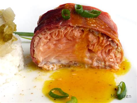 Rôti de saumon au jambon cru sauce à lorange