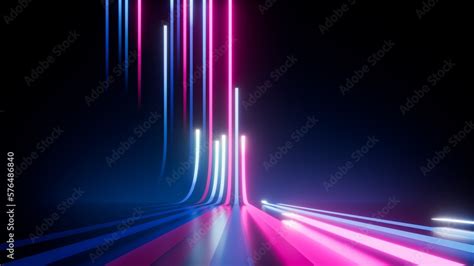 3d Render Abstract Background With Vertical Pink Blue Neon Lines