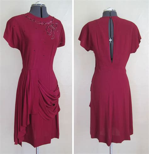 1940s Crepe Dress AMAZING Fuchsia Rayon Gown Cutout Back | Etsy ...