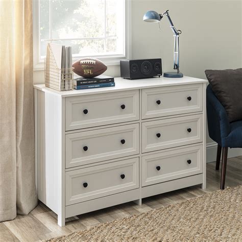 Manor Park Classic Style 6 Drawer Grooved Dresser White