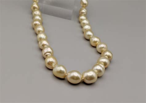 Large South Sea Cultured Baroque Pearl Necklace Natural Champagne