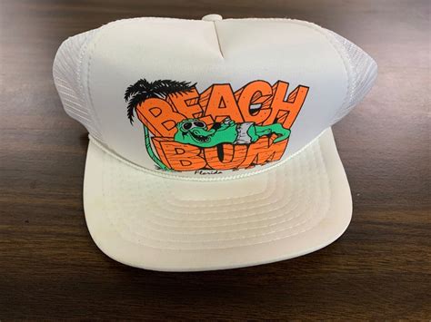 Vintage Beach Bum Snapback Trucker Hat White Gem