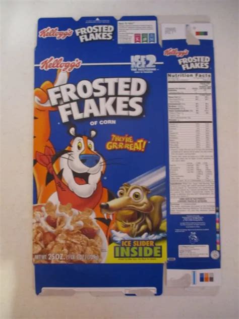 Kelloggs Frosted Flakes Cereal Ice Age 2 Ice Slider Empty Flat Box