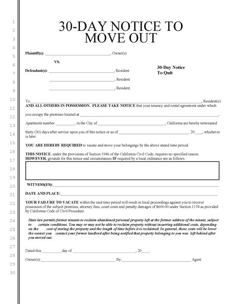 30 day notice to terminate lease template