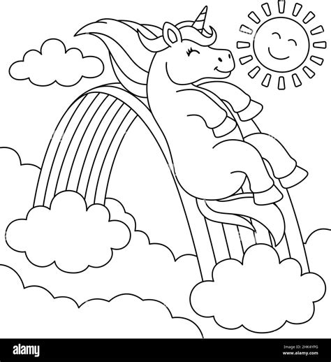 Licorne Glissant Sur La Page De Coloriage Arc En Ciel Image Vectorielle