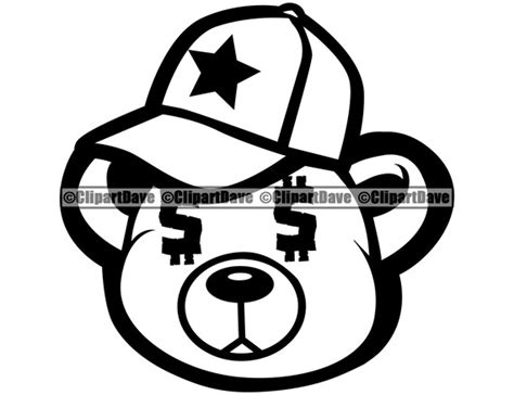Gangster Teddy Bear Dollar Sign Eye Head Face Hat Cap Star Svg Etsy