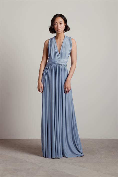Blue Maxi Dress Light Blue V Neckline Dress Center Slit Long Dress