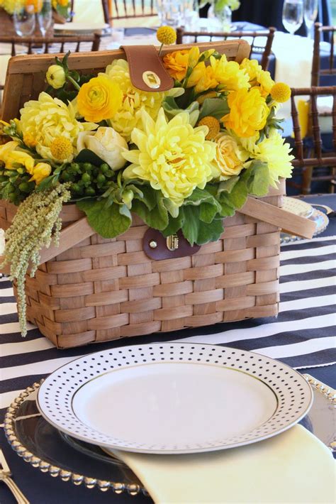 Blush Floral Design Dahlias Picnic Basket Centerpiece Flower Centerpieces Wedding Picnic