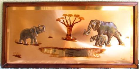 Copperware Copper Wall Hanging Plaque Elephants Was