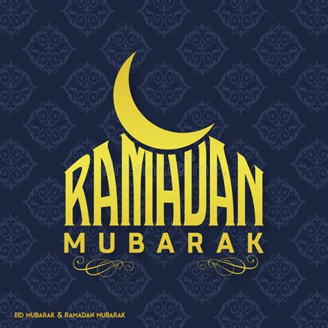 Ramadan Mubarak Creative Typography With A Moon On A Blue Patter Stock