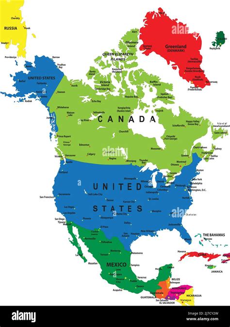 mapa político de américa del norte en formato vectorial con fronteras nacionales y principales