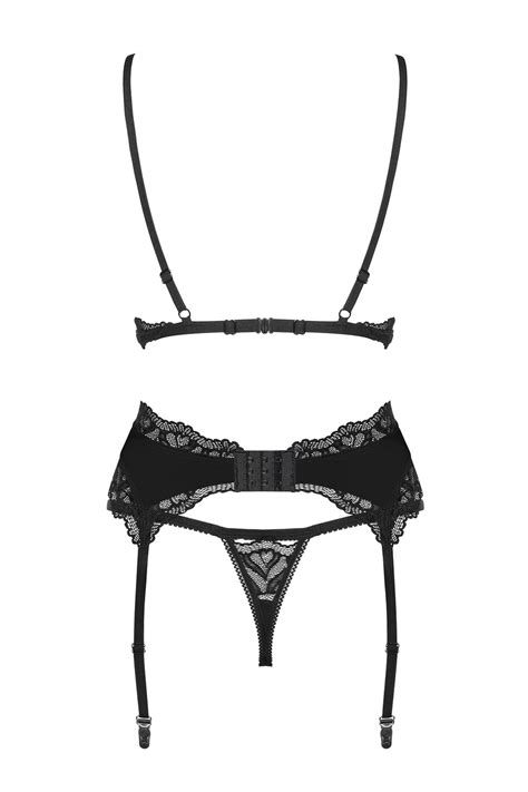 Obsessive Sexy Lace Lingerie Arisha Set With Garter Belt Black Black
