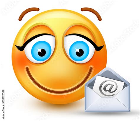 Cute Smiley Face Emoticon Writing A Message Or Opening A Mail Stock
