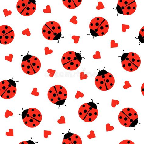 Cute Ladybug And Hearts Seamless Pattern Background Vector Illustration