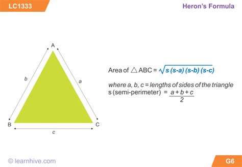 Heron's formula can also be written as: Learnhive | CBSE Grade 9 Mathematics Herons Formula - lessons, exercises, and practice tests
