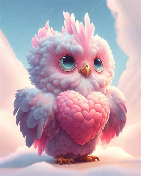 Premium Photo A Pink Owl With Blue Eyes Sits On A Cloud