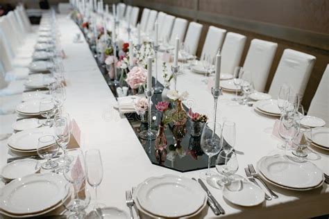Formal Dinner Service At A Wedding Banquet Stock Image Image Of