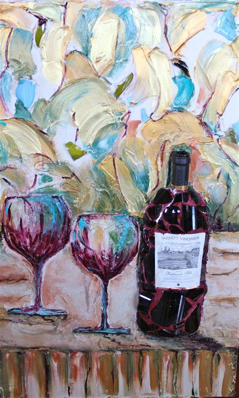 Wine Bottle Mosaic Impasto Acrylic Winery Vinyard California Wine