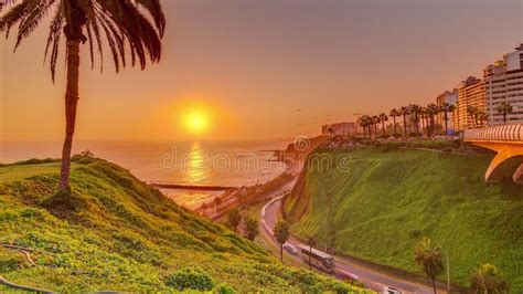 Aerial Sunset View Of Lima S Coastline In The Neighborhood Of