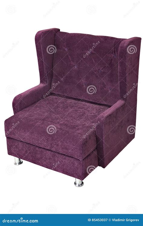 Purple Fabric Upholstered Single Seater Armchair Isolated On White
