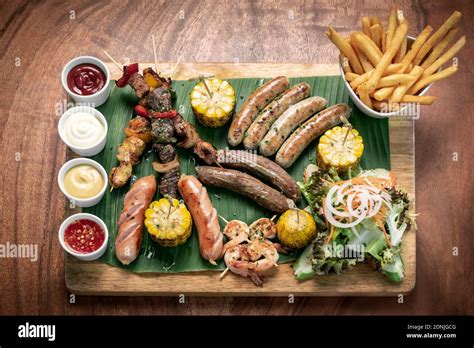 Organic Mixed Grill Barbecue Meat Platter Rustic Set Meal With Sausages