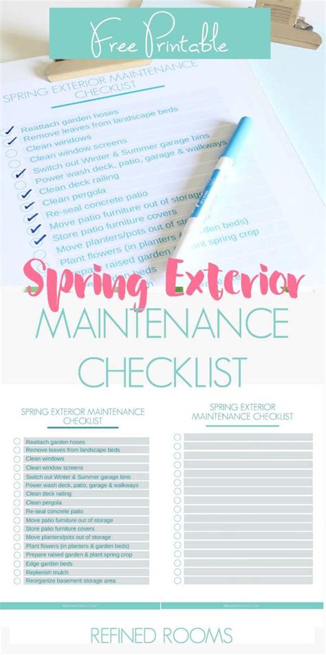 Spring Exterior Maintenance Checklist Free Printable