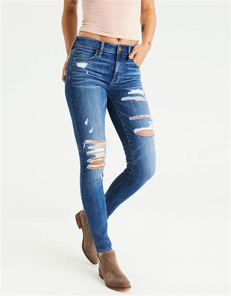 ae denim x high waisted jegging slasher blue american eagle outfitters with images