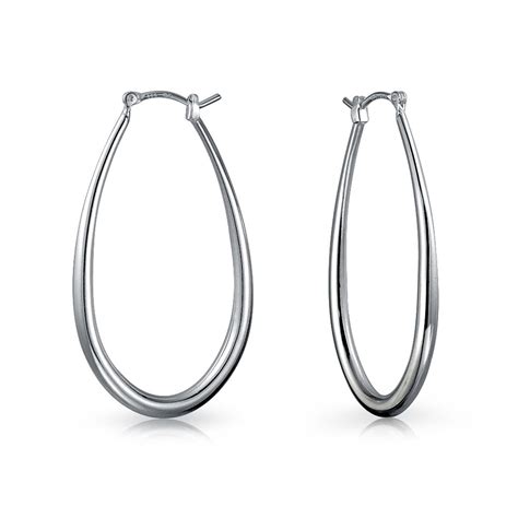 Bling Jewelry Large Oval Polished Finish Tube Hoop Earrings For Women