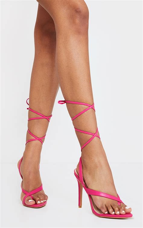 pink cross toe loop ankle strappy high heels prettylittlething il