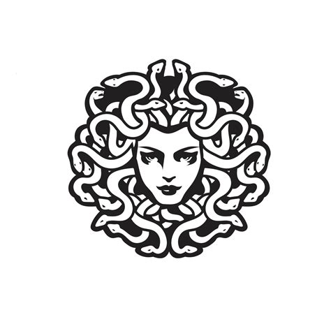 Vector Black And White Medusa Gorgon Woman Head With Snakes