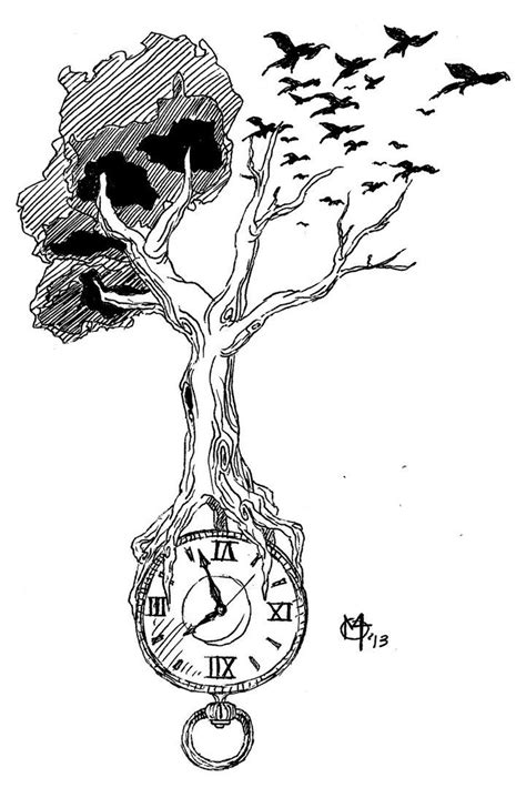 Tree Clock Ravens By Miketooch Clock Tattoo Design Grandfather Clock