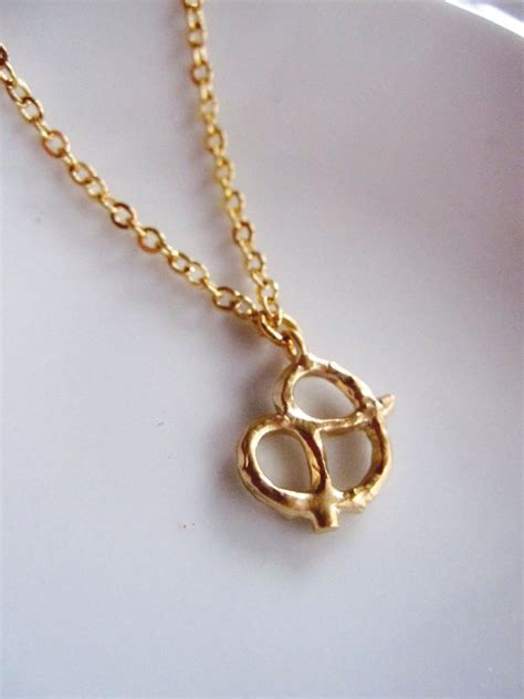 Gold Pretzel Necklace Pretzel Charm Minimalist Jewelry