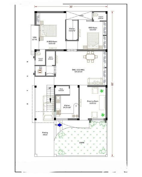 The buildup area of this plan is 1000 sqft. A Plan For Plot Size 30' * 60' sqr feet | Model house plan, House map, Indian house plans