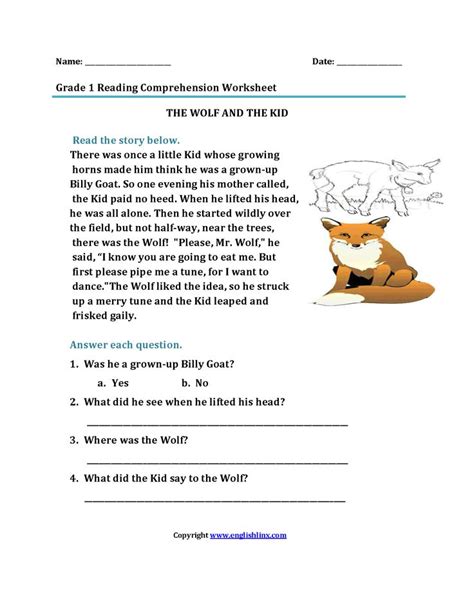 The Wolf and Kid First Grade Reading Worksheets | 1st grade reading