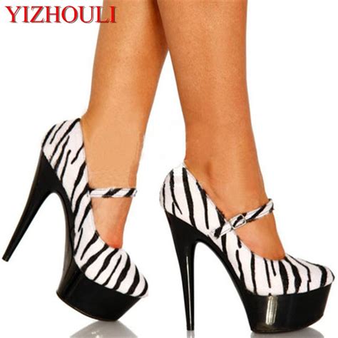 New Arrive Fashion Sexy Women Platform Stilettos 6 Inch High Heel Zebra