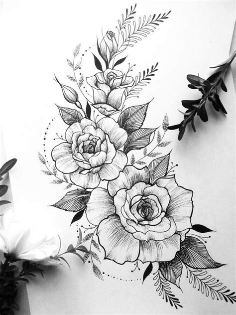 Fleurs roses dessin beau en composition parfait pour tatouage, dessin