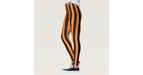 Vertical Orange And Black Stripes Leggings